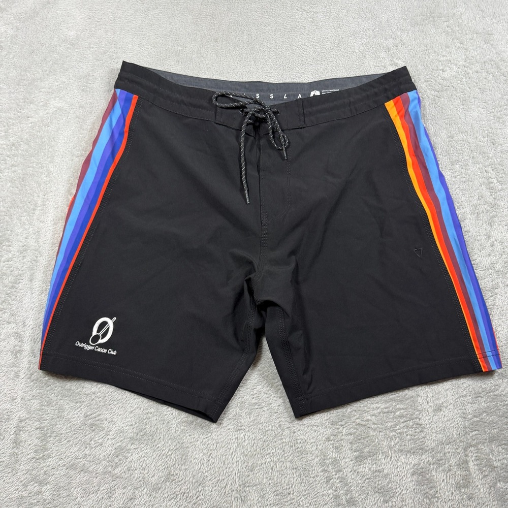 Outrigger Canoe Club Vissla Board Shorts Mens 36 Black 8" Beach Surf Vacation